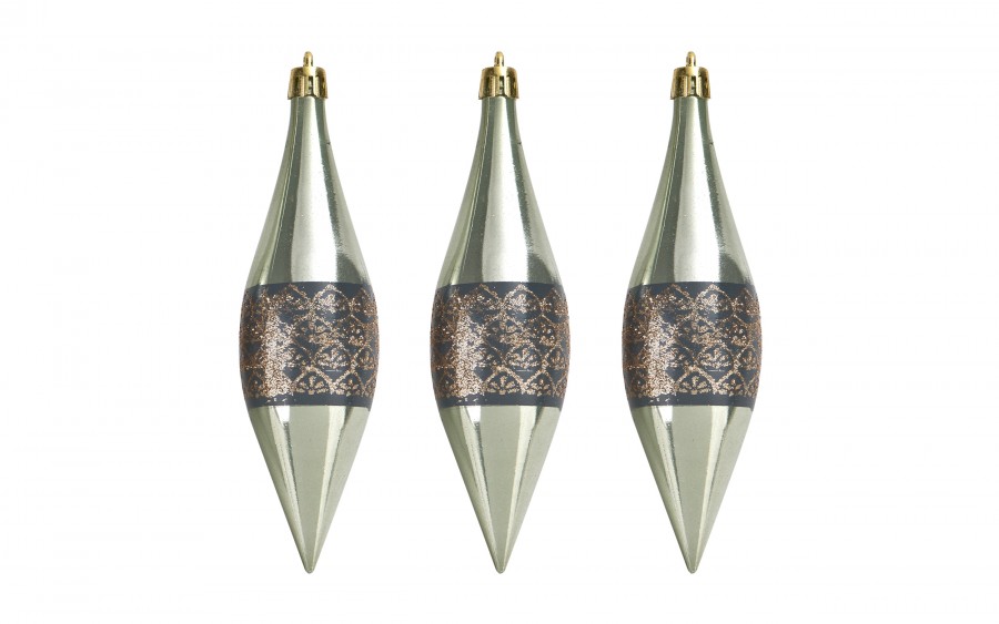 Komplet 9 bombek plastikowych 15 cm Sople zielono-szampańskie