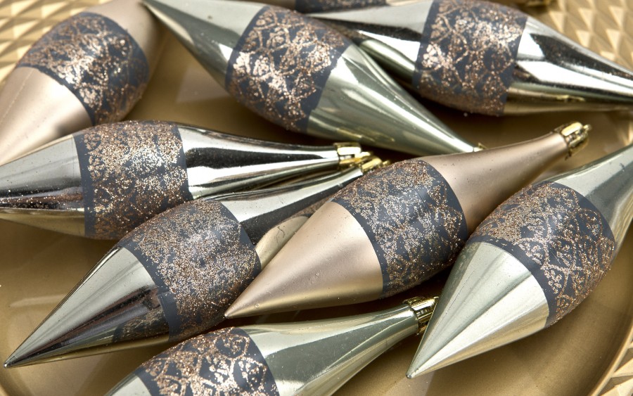 Komplet 9 bombek plastikowych 15 cm Sople zielono-szampańskie