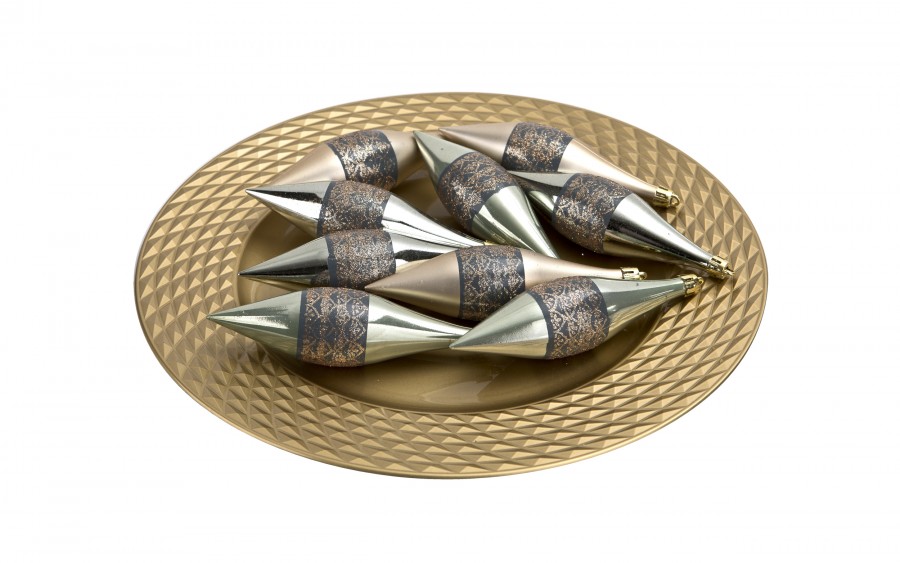 Komplet 9 bombek plastikowych 15 cm Sople zielono-szampańskie