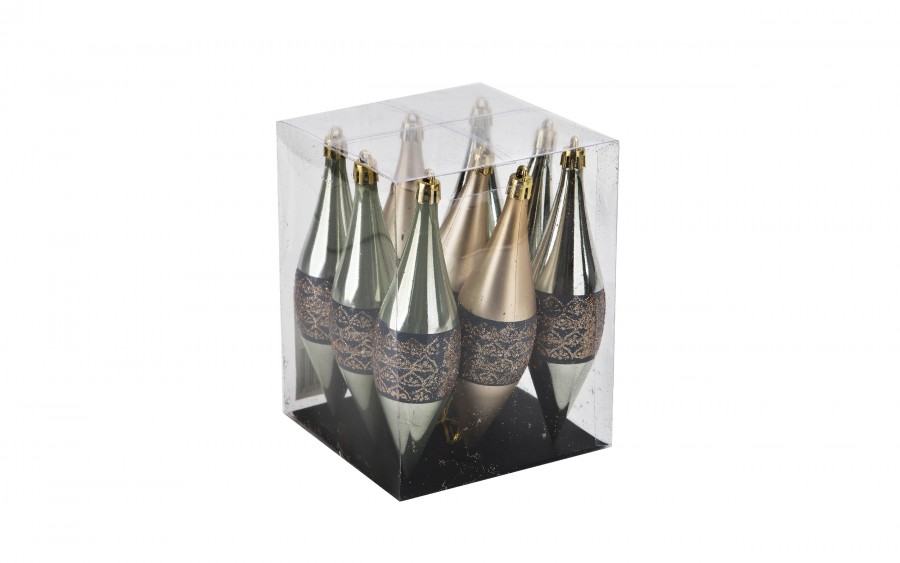 Komplet 9 bombek plastikowych 15 cm Sople zielono-szampańskie