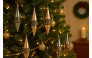 Komplet 9 bombek plastikowych 15 cm Sople zielono-szampańskie