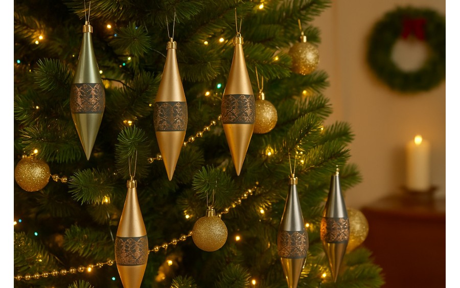 Komplet 9 bombek plastikowych 15 cm Sople zielono-szampańskie