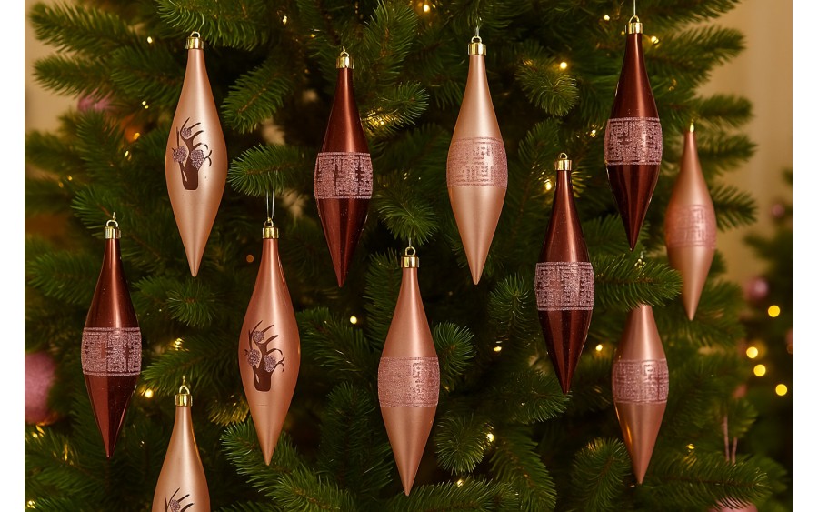 Komplet 9 bombek plastikowych 15 cm Sople róż burgund