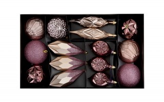 Komplet 16 bombek plastikowych różne róż burgund