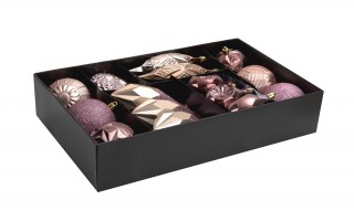 Komplet 16 bombek plastikowych różne róż burgund