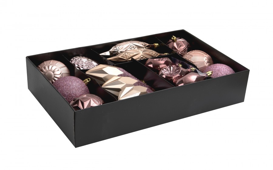 Komplet 16 bombek plastikowych różne róż burgund