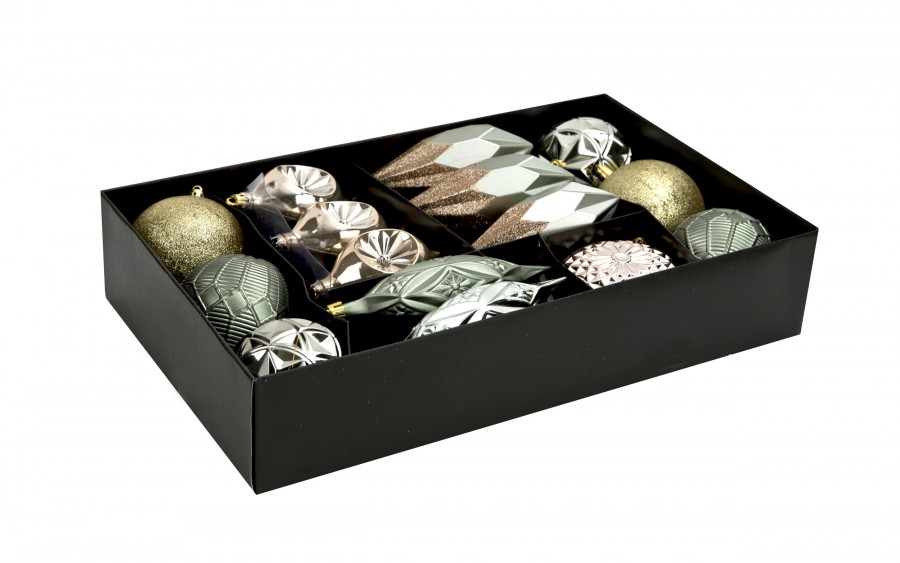 Komplet 16 bombek plastikowych różne zielony szampański