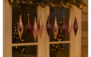 Komplet 9 bombek plastikowych 15 cm Sople róż burgund