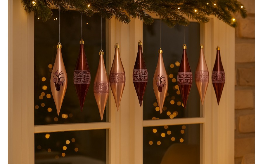 Komplet 9 bombek plastikowych 15 cm Sople róż burgund