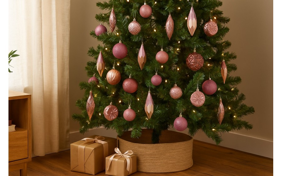 Komplet 16 bombek plastikowych różne róż burgund