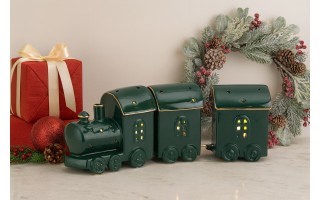 Pociąg ceramiczny zielono-złoty led