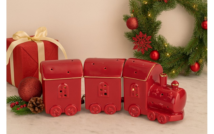 Pociąg ceramiczny czerwono-złoty led