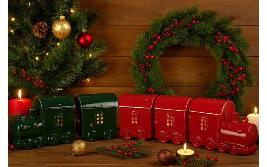 Pociąg ceramiczny zielono-złoty led