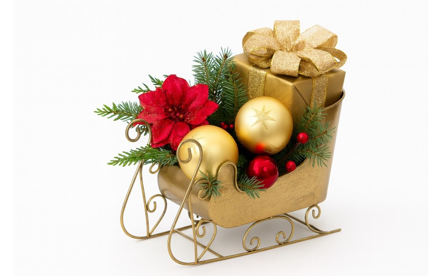 Ozdoba świąteczna Sanie metalowe złote duże 8743