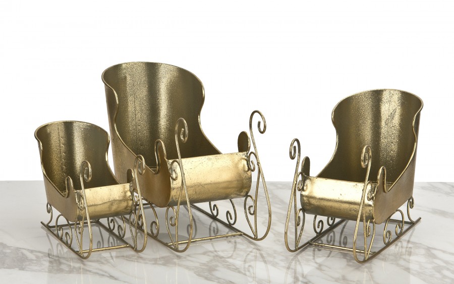 Ozdoba świąteczna Sanie metalowe złote średnie 8744