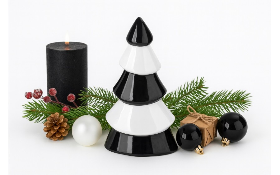 Figurka ozdobna choinka biało- czarna średnia 71558