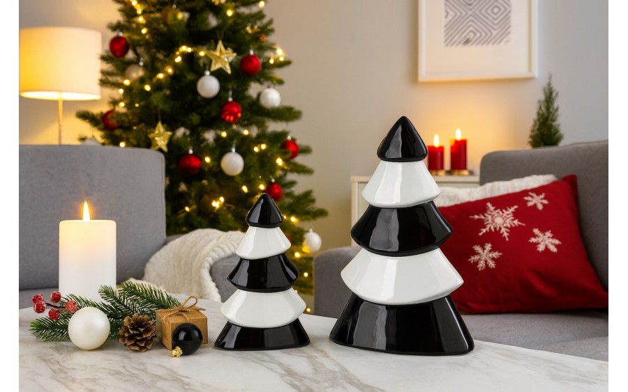 Figurka ozdobna choinka biało- czarna średnia 71558