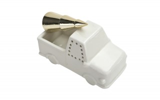 Ozdoba świateczna białe autko z choinką w bagażniku 6083