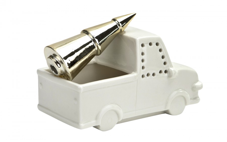 Ozdoba świateczna białe autko z choinką w bagażniku 6083