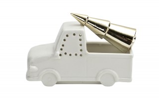 Ozdoba świateczna białe autko z choinką w bagażniku 6083