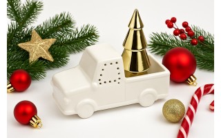 Ozdoba świateczna białe autko z choinką w bagażniku 6083