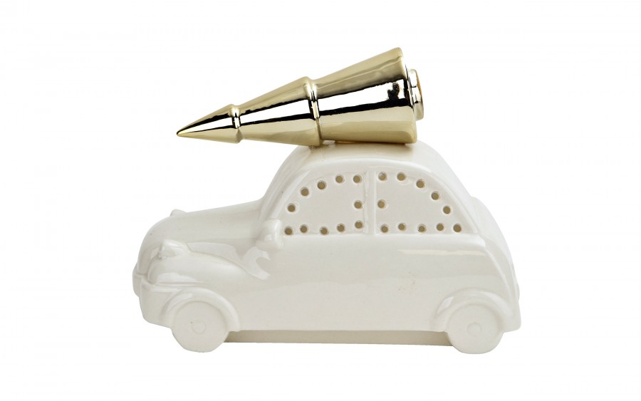 Ozdoba świateczna biały garbus z choinką na dachu 5955