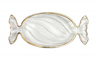 Patera szklana cukierek ze złotym paskiem 173411