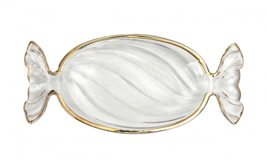 Patera szklana cukierek ze złotym paskiem 173411