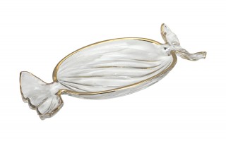 Patera szklana cukierek ze złotym paskiem 173411