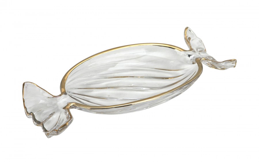 Patera szklana cukierek ze złotym paskiem 173411