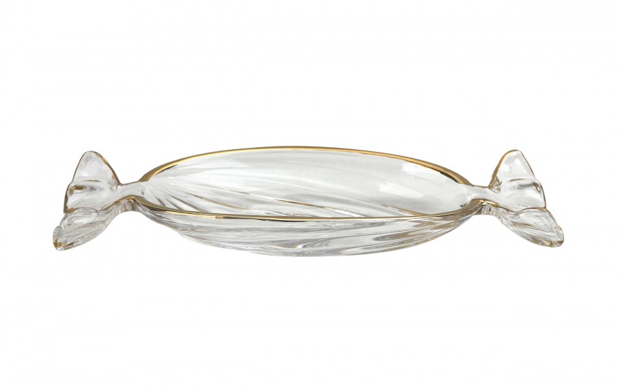 Patera szklana cukierek ze złotym paskiem 173411