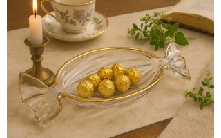 Patera szklana cukierek ze złotym paskiem 173411