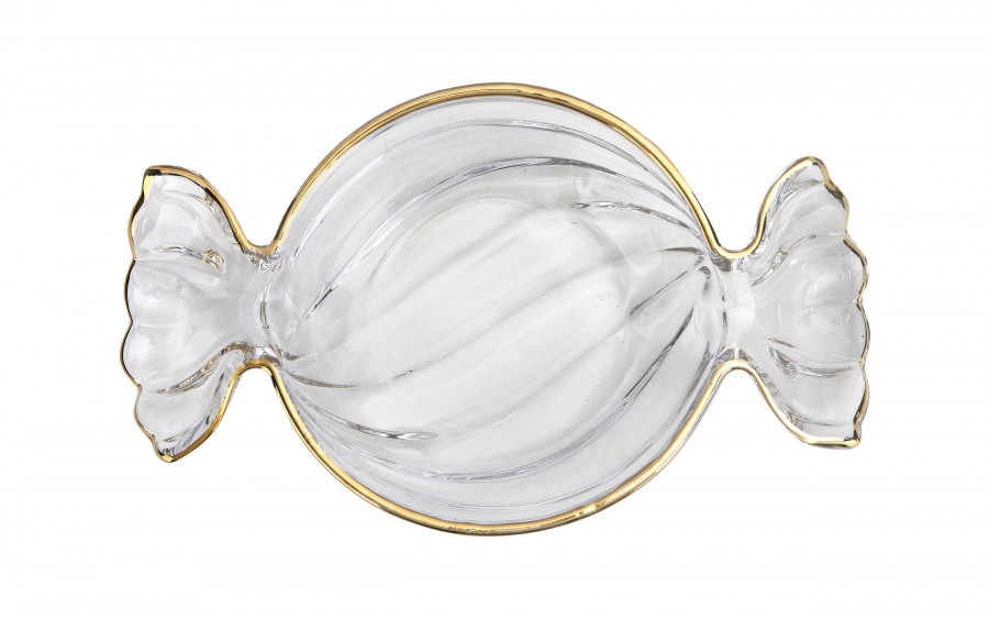 Patera szklana cukierek ze złotym paskiem 173415