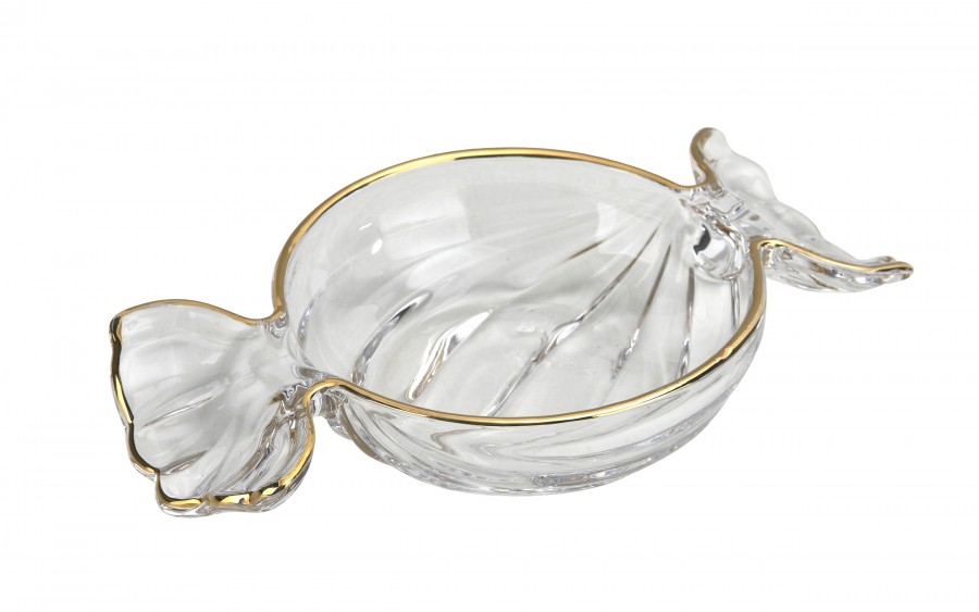 Patera szklana cukierek ze złotym paskiem 173415
