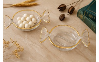 Patera szklana cukierek ze złotym paskiem 173415