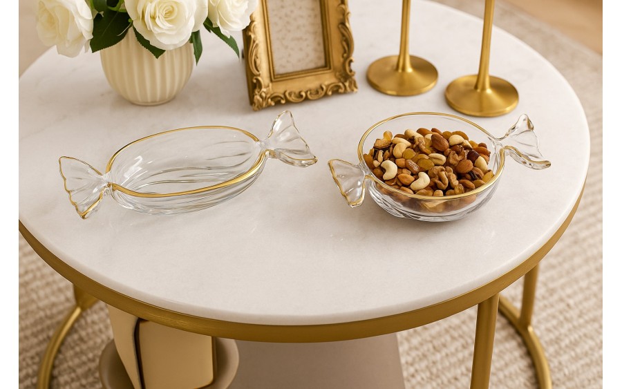 Patera szklana cukierek ze złotym paskiem 173411