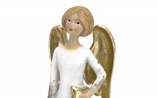 Figurka Anioł biało-złoty 17cm ze skrzydłami 4491