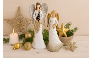 Figurka Anioł biało-złoty 17cm ze skrzydłami 4491