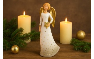 Figurka Anioł biało-złoty 17cm ze skrzydłami 4491