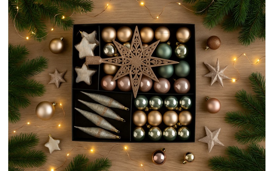 Zestaw bombek z gwiazdą złoto/srebro 3301
