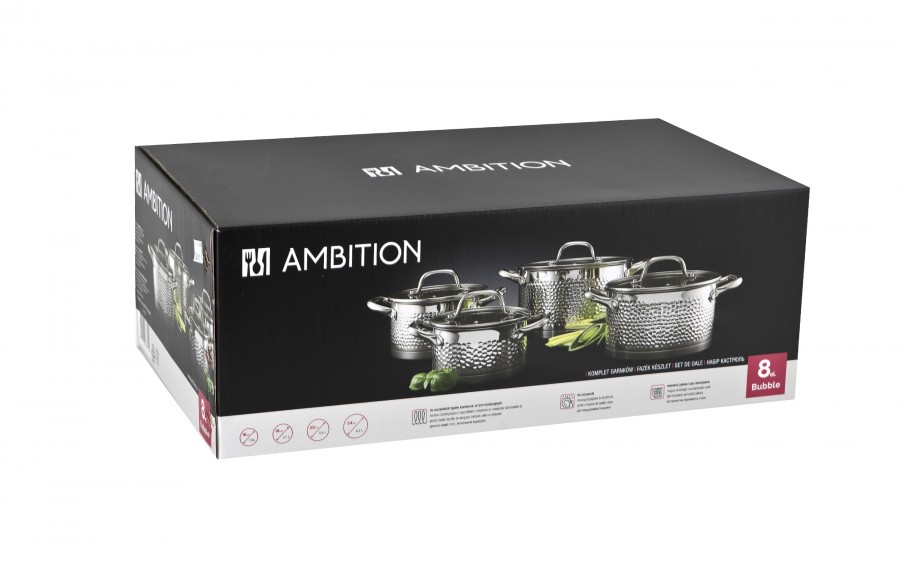 Komplet garnków 8 el. ze stali nierdzewnej Bubble