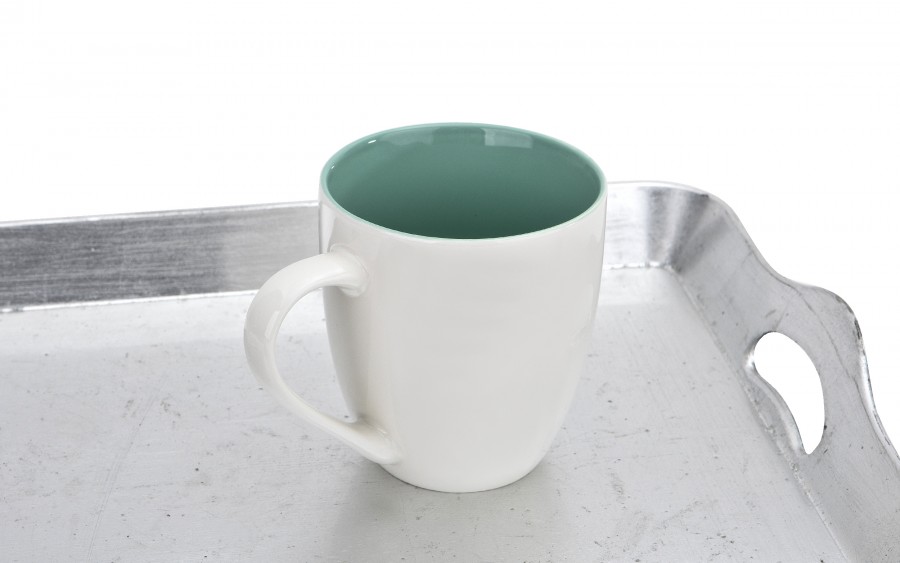 Kubek porcelanowy 470 ml biało-turkusowy