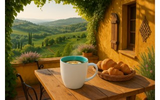 Kubek porcelanowy 470 ml biało-turkusowy