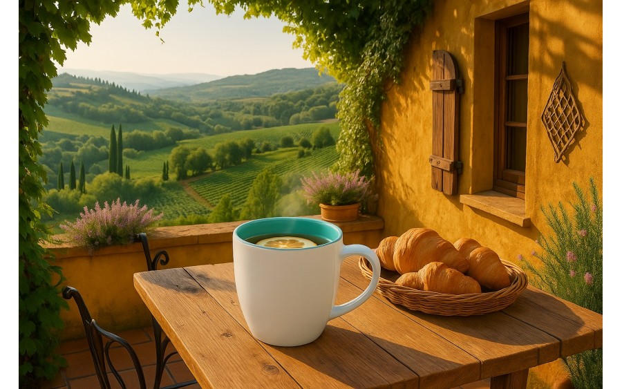 Kubek porcelanowy 470 ml biało-turkusowy