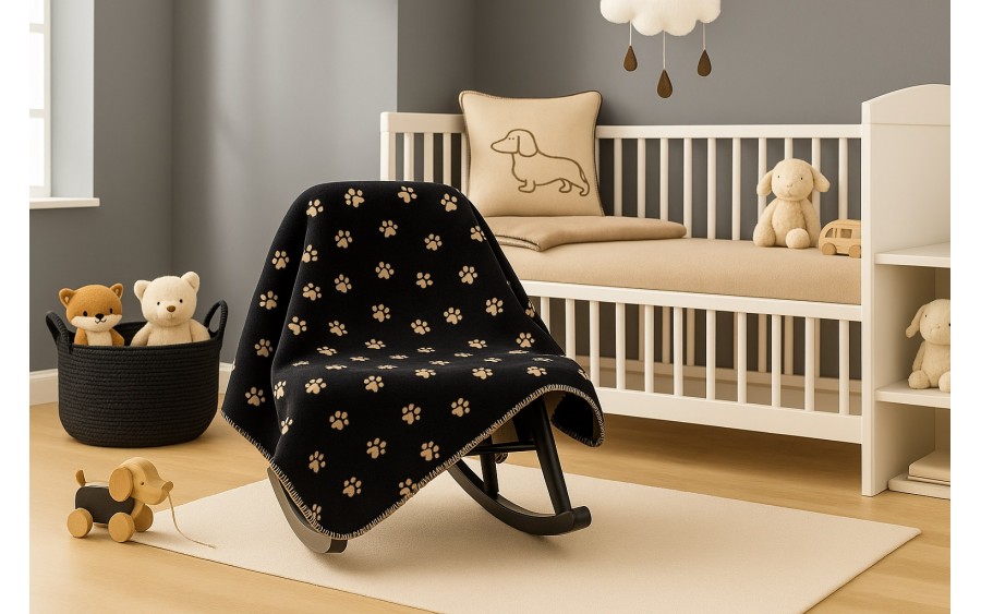 Koc bawełniano-akrylowy 150x200 cm We love dogs 93 czarny-beż