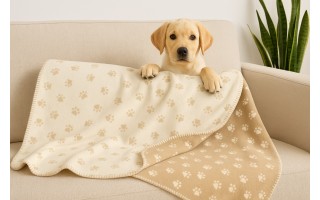 Koc bawełniano-akrylowy 150x200 cm We love dogs 33 beż