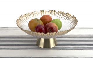 Patera szklana na złotej nodze 33cm 180030