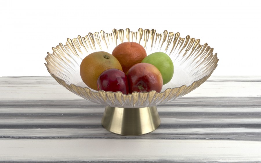 Patera szklana na złotej nodze 33cm 180030