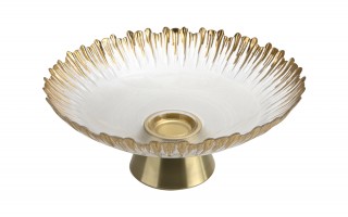 Patera szklana na złotej nodze 33cm 180030