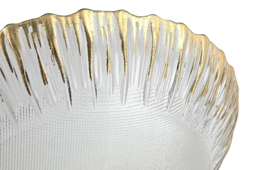 Patera szklana na złotej nodze 33cm 180030
